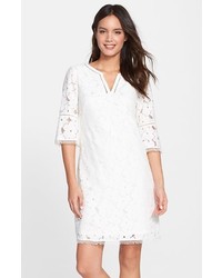 Adrianna Papell Floral Lace Bell Sleeve Shift Dress