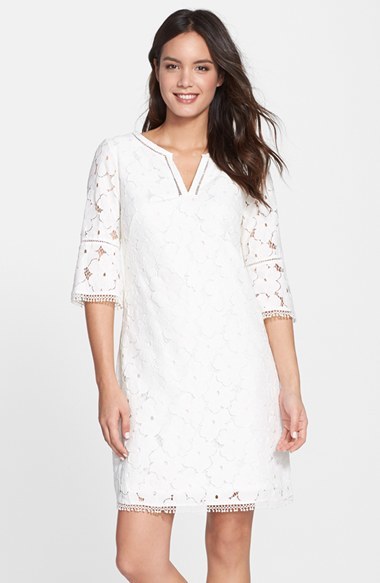 Adrianna Papell Floral Lace Bell Sleeve Shift Dress 148