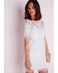 Missguided Crochet Lace Overlay Shift Dress White