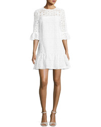 Kate Spade New York 34 Sleeve Lace Flounce Shift Dress Fresh White
