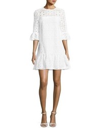 Kate Spade New York 34 Sleeve Lace Flounce Shift Dress Fresh White