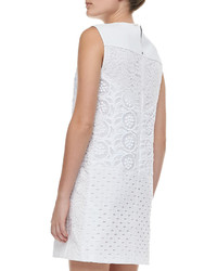 No.21 Sleeveless Mixed Lace Shift Dress White