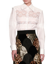 Dolce & Gabbana Frill Lace Inset Poplin Shirt White