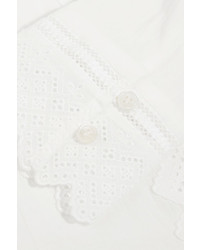 Vanessa Bruno Gina Cotton Linen And Ramie Blend Voile And Lace Shirt White