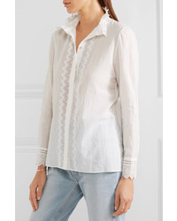 Vanessa Bruno Gina Cotton Linen And Ramie Blend Voile And Lace Shirt White