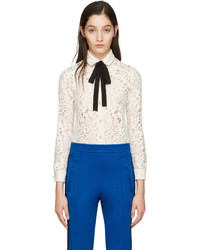 Gucci Ivory Lace Bow Collar Shirt