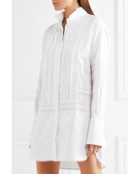 Burberry Pintucked Macram Lace Paneled Cotton Shirt White