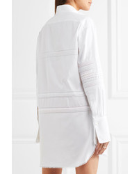 Burberry Pintucked Macram Lace Paneled Cotton Shirt White