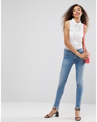 Asos Sleeveless Shirt With Pintuck And Lace Detail