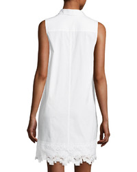 Neiman Marcus Lace Trim Sleeveless Shirtdress White