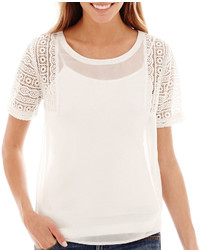 jcpenney Ana Ana Short Sleeve Lace Shoulder Blouse