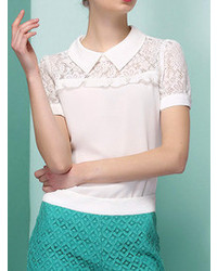 Choies Lace Panelled Chiffon Top In White