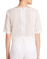 Theory Litrelly Pintucked Lace Trim Blouse