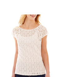 Liz Claiborne Short Sleeve Lace Tee With Cami