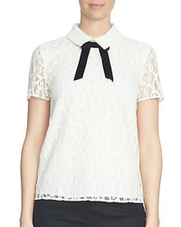 CeCe Solid Lace Short Sleeve Blouse