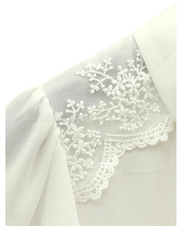 Choies White Ruffle Sleeve Chiffon Shirt With Lace Shoulder Detail