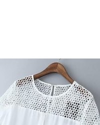 White Short Sleeve Hollow Lace Blouse