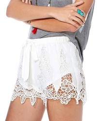 ChicNova Hem Cutout Embroidery White Shorts