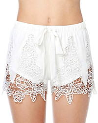 ChicNova Hem Cutout Embroidery White Shorts