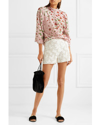 Valentino Cotton Blend Guipure Lace Shorts Ivory