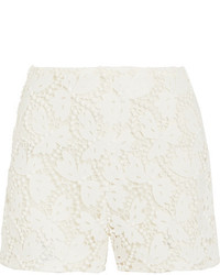 Valentino Cotton Blend Guipure Lace Shorts Ivory
