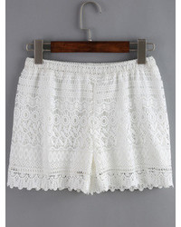 Elastic Waist Lace White Shorts