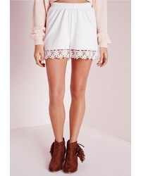 Missguided Floaty Lace Hem Shorts White