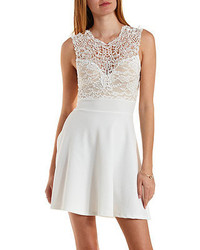 Charlotte Russe Embroidered Lace Yoke Skater Dress