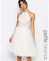 Jarlo Petite High Neck Lace Top Prom Skater Dress With Tulle Skirt