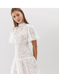 Forever New Lace Mini Spliced Dress With Fluted Sleeve In Pink And White