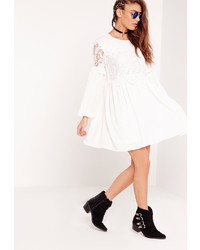 Missguided Lace Detail Smock Dress White