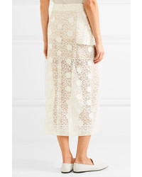 Stella McCartney Appliqud Cotton Blend Lace Midi Skirt Ivory