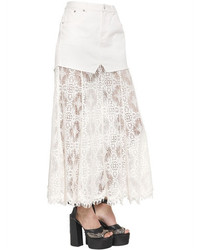 McQ by Alexander McQueen Long Lace Cotton Denim Skirt