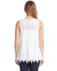 Karen Kane Sleeveless Embroidered Lace Trim Cotton Blouse Size Medium White