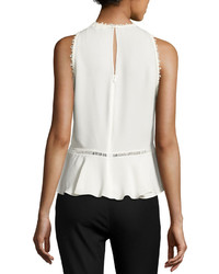 Rebecca Taylor Sleeveless Georgette Lace Top Chalk