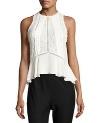 Rebecca Taylor Sleeveless Georgette Lace Top Chalk