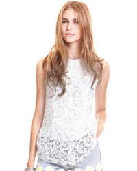 Sleeveless Lace Embroidered White Blouse