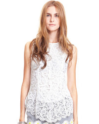 Sleeveless Lace Embroidered White Blouse