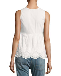 Romeo & Juliet Couture Sleeveless Lace Trim Cotton Top White