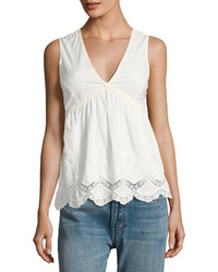Romeo & Juliet Couture Sleeveless Lace Trim Cotton Top White