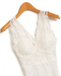ChicNova White Semi Sheer Lace Vest With Deep V Neckline And Padded Chest