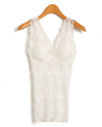 ChicNova White Semi Sheer Lace Vest With Deep V Neckline And Padded Chest