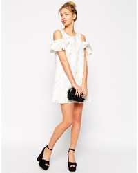 Asos Collection Textured Shift Dress With Lace Frill Cold Shoulder
