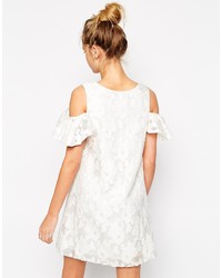 Asos Collection Textured Shift Dress With Lace Frill Cold Shoulder