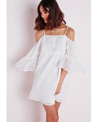 Missguided Embroidered Cold Shoulder Swing Dress White