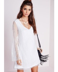 Missguided Lace Overlay Long Sleeve Swing Dress White
