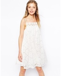 Asos Swing Dress In Lace With Broderie Trim White