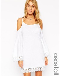 Asos Tall Swing Dress With Cold Shoulder And Flared Sleeve And Lace Trim