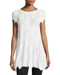 Neiman Marcus Lace Up Back Sweater Tee White