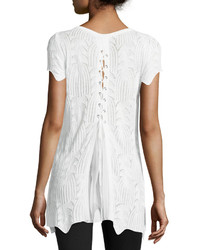 Neiman Marcus Lace Up Back Sweater Tee White